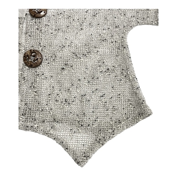 Frazzle  Open Knit Asymmetrical Hem 2 Button Cardigan Size L White Black - Picture 5 of 7